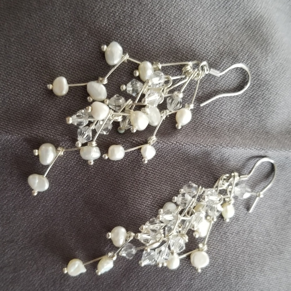 Silver Beaded Statement Necklace & Earrings - image 4